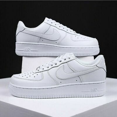 Stylish all-white Nike Air Force 1 sneakers for men & women.